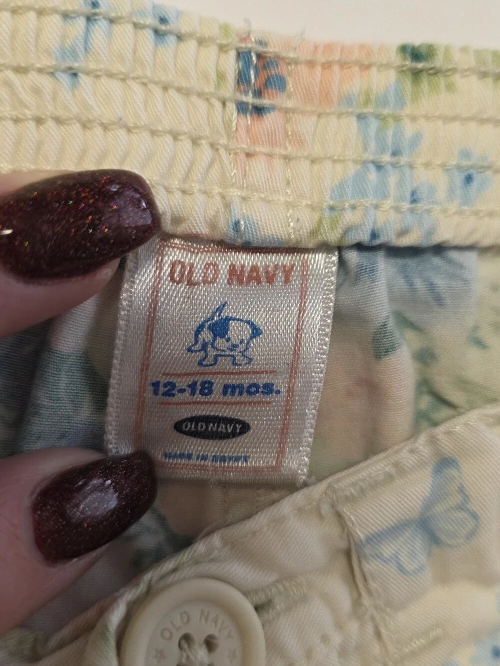 Old Navy Cream Floral Cargo Pants with Pink, Blue & Green Accents